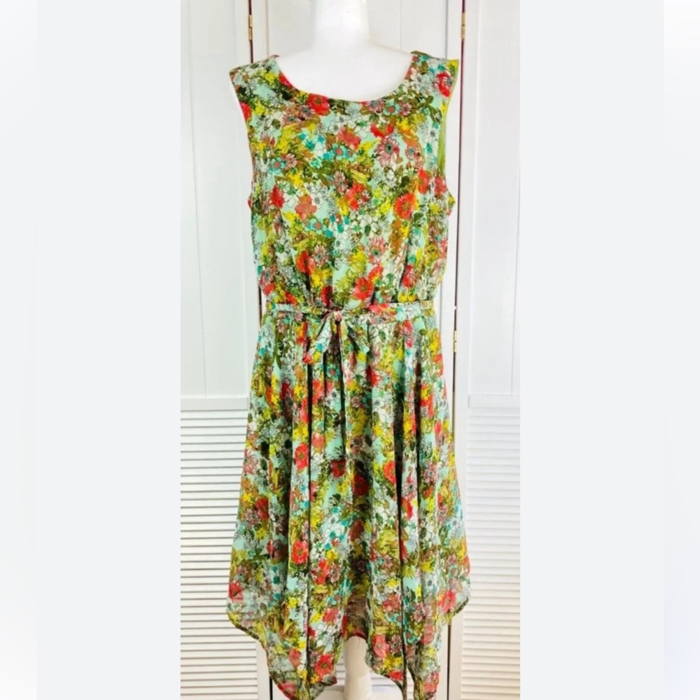 Emma & Michele Handkerchief Hem Dress | Size 6 | Sleeveless Mini Dress with Sash